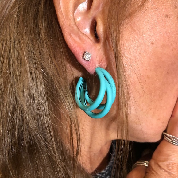Turquoise hoops earrings. - Picture 2 of 5